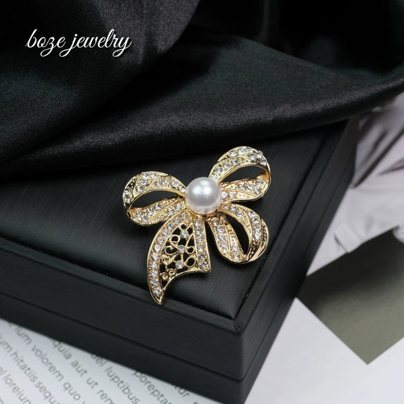 Wholesale Brooch Zinc Alloy Light Luxury Style Bow Electroplating Rhinestone Jewelry Pin