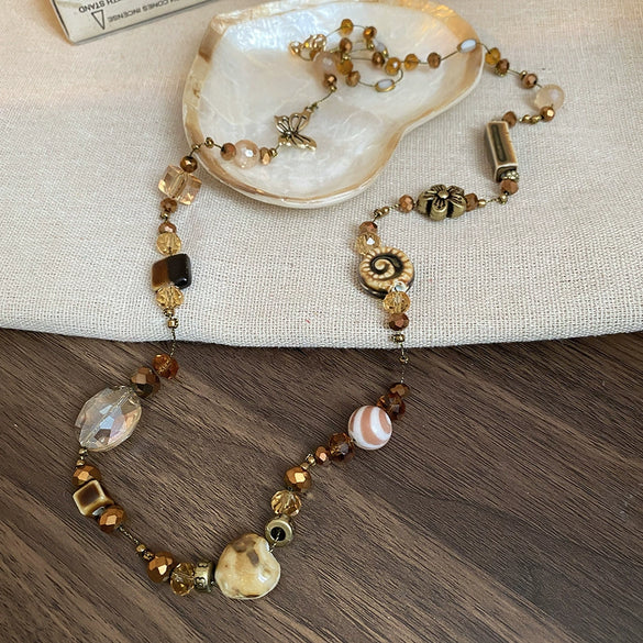 Wholesale Brown Ceramic Geometric Animal Zodiac Handmade Simple Long Sweater Chain For Women