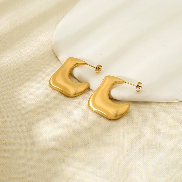 Wholesale Brushed Geometric Stainless Steel 18K Gold Plated Waterproof Earrings For Women