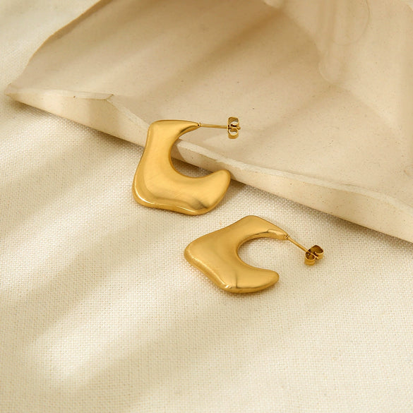 Wholesale Brushed Geometric Stainless Steel 18K Gold Plated Waterproof Earrings For Women