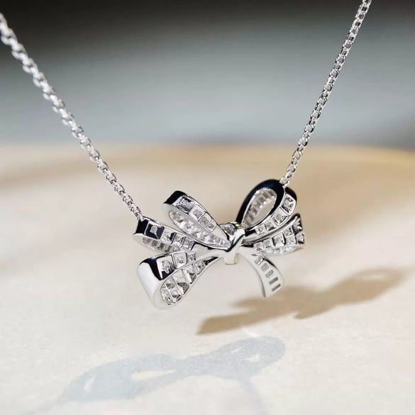 Wholesale Butterfly Bow Sterling Silver Necklace With Electroplating Ochain Pendant For Women
