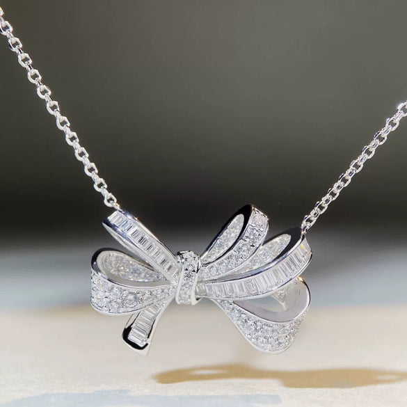 Wholesale Butterfly Bow Sterling Silver Necklace With Electroplating Ochain Pendant For Women