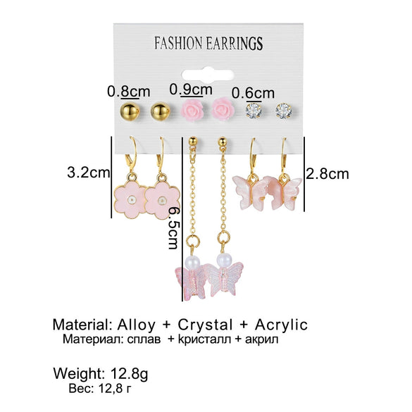 Wholesale Butterfly Earrings Set Mixed Material Alloy Geometric Design