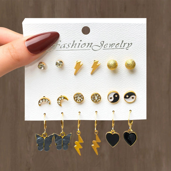 Wholesale Butterfly Earrings Set Mixed Material Alloy Geometric Design