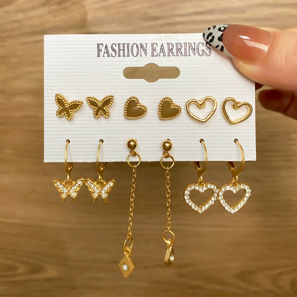 Wholesale Butterfly Earrings Set Mixed Material Alloy Geometric Design