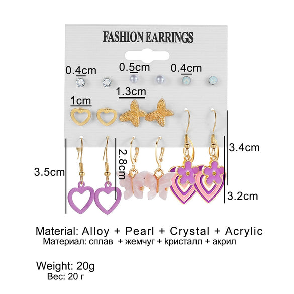 Wholesale Butterfly Earrings Set Mixed Material Alloy Geometric Design