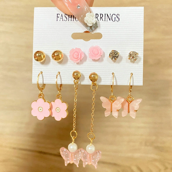Wholesale Butterfly Earrings Set Mixed Material Alloy Geometric Design