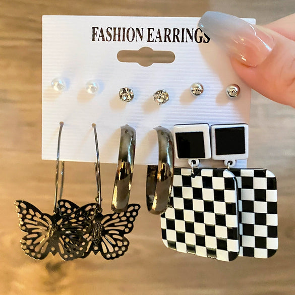 Wholesale Butterfly Earrings Set Mixed Material Alloy Geometric Design