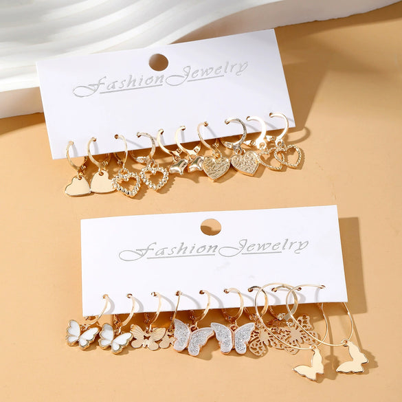 Wholesale Butterfly Earrings Set Mixed Material Alloy Geometric Design