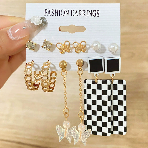 Wholesale Butterfly Earrings Set Mixed Material Alloy Geometric Design