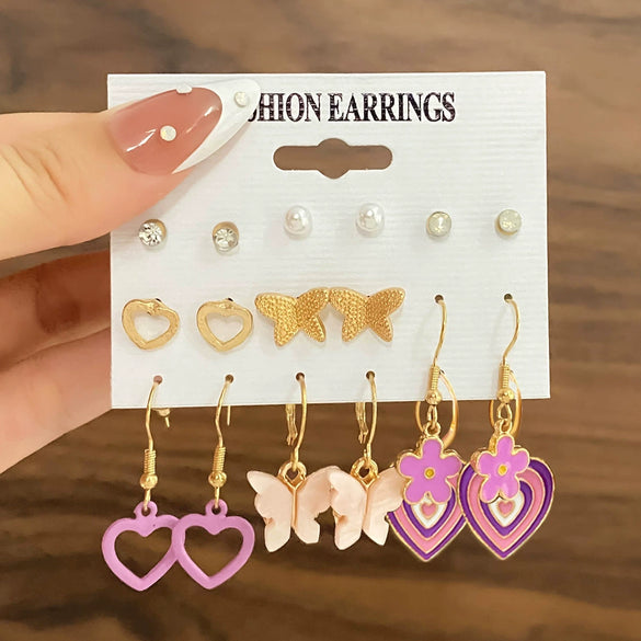 Wholesale Butterfly Earrings Set Mixed Material Alloy Geometric Design