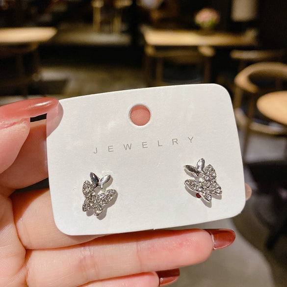 Wholesale Butterfly Earrings With S925 Silver Needles Alloy Material Cartoon Animal Design Full Diamond Treatment For Women