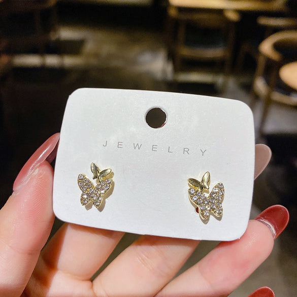 Wholesale Butterfly Earrings With S925 Silver Needles Alloy Material Cartoon Animal Design Full Diamond Treatment For Women