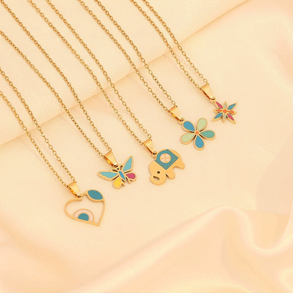 Wholesale Butterfly Elephant Pendant Palm Eye Stainless Steel Necklace With O Shaped Chain And Dripping Oil Treatment For Women Featuring Animal Pattern