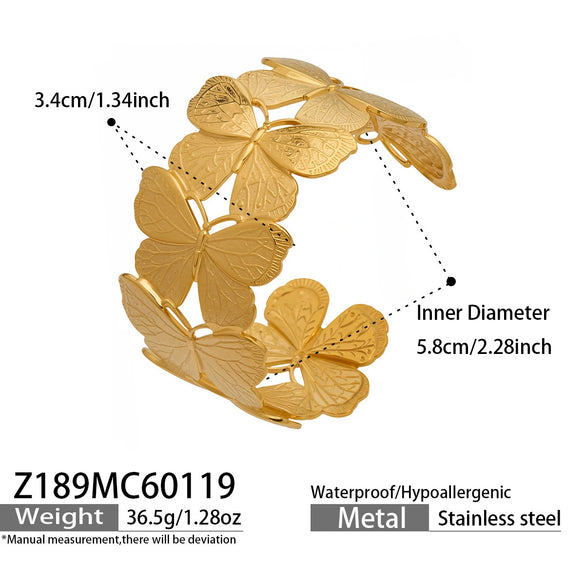 Wholesale Butterfly Flowershaped Open Bracelet Set Geometric Minimalist Design Stainless Steel 18K Gold Plated