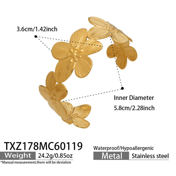 Wholesale Butterfly Flowershaped Open Bracelet Set Geometric Minimalist Design Stainless Steel 18K Gold Plated