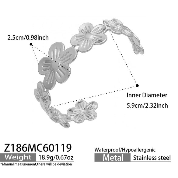 Wholesale Butterfly Flowershaped Open Bracelet Set Geometric Minimalist Design Stainless Steel 18K Gold Plated