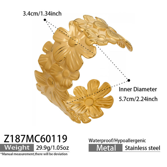 Wholesale Butterfly Flowershaped Open Bracelet Set Geometric Minimalist Design Stainless Steel 18K Gold Plated