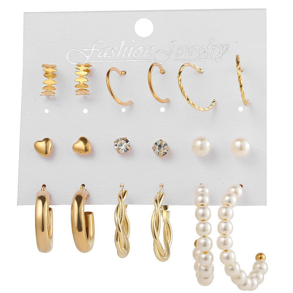 Wholesale Butterfly Love Lock Rose Diamond Pearl Earrings Set Alloy Electroplated With Heart Animal Zodiac Patterns Unisex