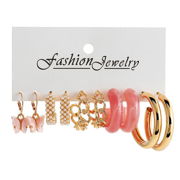 Wholesale Butterfly Love Lock Rose Diamond Pearl Earrings Set Alloy Electroplated With Heart Animal Zodiac Patterns Unisex