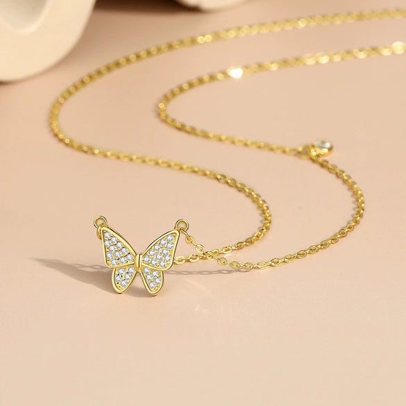 Wholesale Butterfly Necklace 925 Silver Geometric Microinlaid Zircon Light Luxury Jewelry For Women