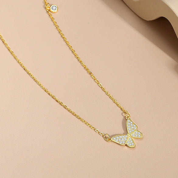 Wholesale Butterfly Necklace 925 Silver Geometric Microinlaid Zircon Light Luxury Jewelry For Women