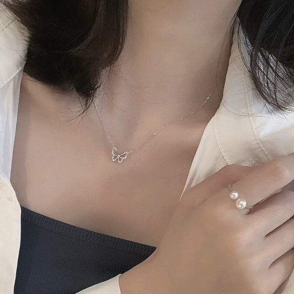 Wholesale Butterfly Ochain Necklace 925 Sterling Silver Diamond Plated Bow Light Luxury Animal Style For Women