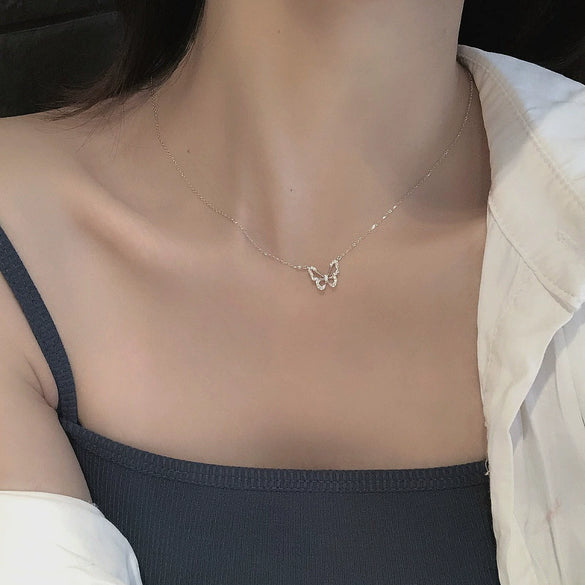 Wholesale Butterfly Ochain Necklace 925 Sterling Silver Diamond Plated Bow Light Luxury Animal Style For Women
