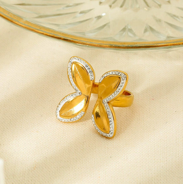 Wholesale Butterfly Open Ring Stainless Steel 18K Gold Plated Diamond Design Insect Pattern Jewelry Accessories For Women