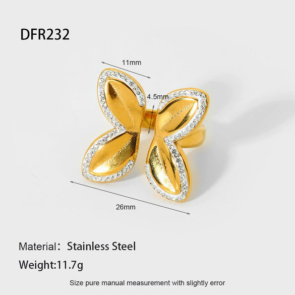 Wholesale Butterfly Open Ring Stainless Steel 18K Gold Plated Diamond Design Insect Pattern Jewelry Accessories For Women