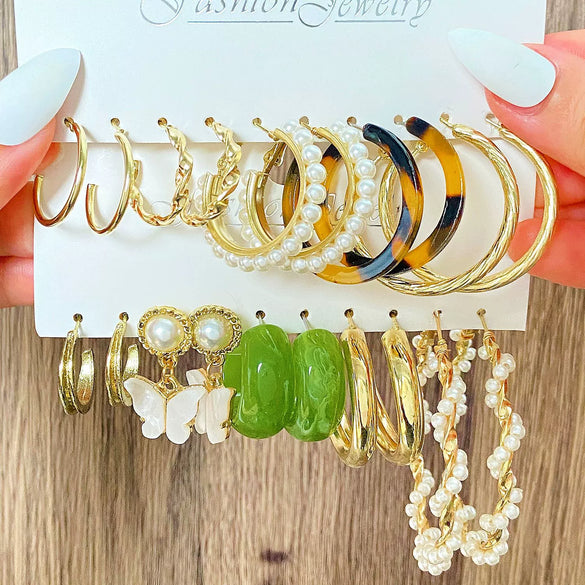 Wholesale Butterfly Pearl Earrings Set For Women Exaggerated Personality Creative Geometric Alloy Earrings With Electroplating