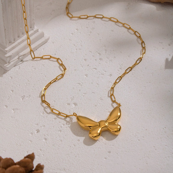 Wholesale Butterfly Pendant Necklace For Women Stainless Steel 18K Real Gold Plated With Paper Clip Chain Casual Animal Zodiac Style