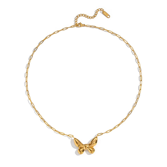 Wholesale Butterfly Pendant Necklace For Women Stainless Steel 18K Real Gold Plated With Paper Clip Chain Casual Animal Zodiac Style