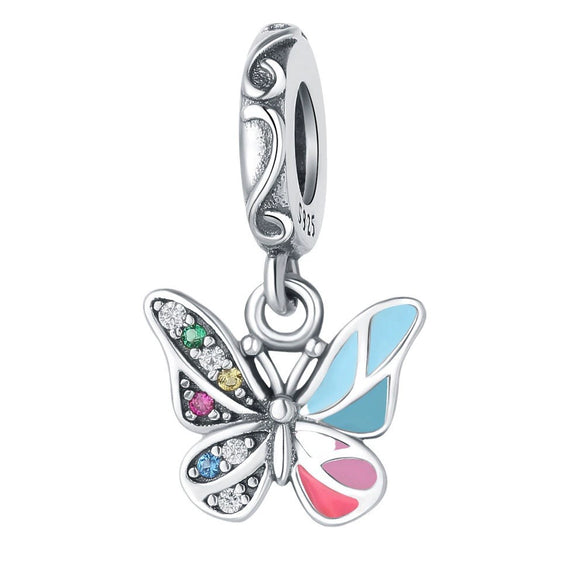 Wholesale Butterfly Pendant 925 Sterling Silver Inlaid Zircon Epoxy Design