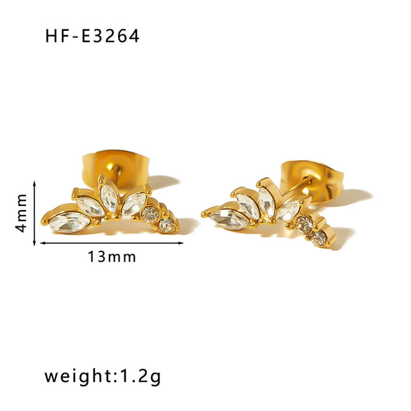 Wholesale C Shaped Butterfly Zircon Irregular Pearl Earrings With Crown Bow U Shaped Geometric Pattern 18K Gold Plated Stainless Steel Stud Earrings For Women