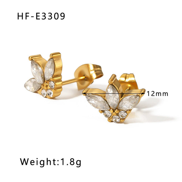 Wholesale C Shaped Butterfly Zircon Irregular Pearl Earrings With Crown Bow U Shaped Geometric Pattern 18K Gold Plated Stainless Steel Stud Earrings For Women