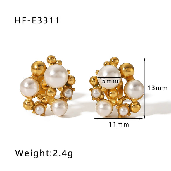 Wholesale C Shaped Butterfly Zircon Irregular Pearl Earrings With Crown Bow U Shaped Geometric Pattern 18K Gold Plated Stainless Steel Stud Earrings For Women