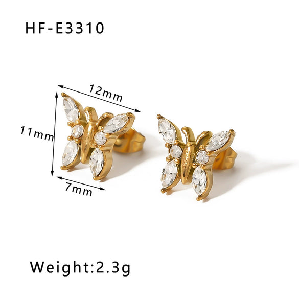Wholesale C Shaped Butterfly Zircon Irregular Pearl Earrings With Crown Bow U Shaped Geometric Pattern 18K Gold Plated Stainless Steel Stud Earrings For Women