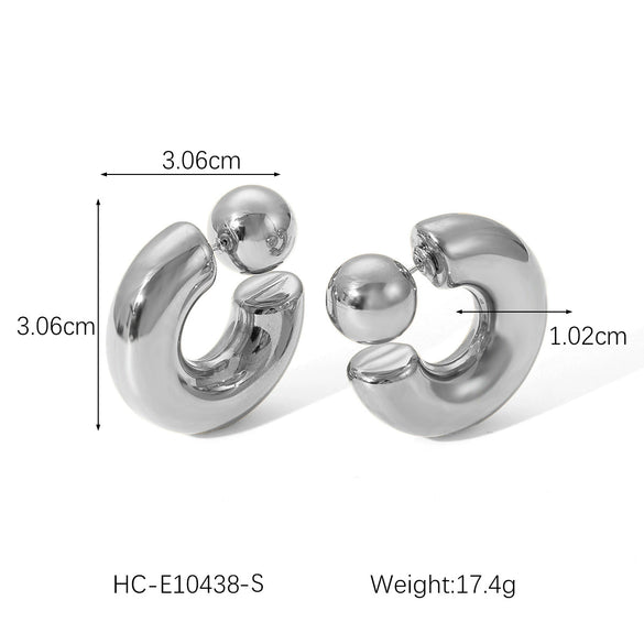 Wholesale C Shaped Stainless Steel Hollow Earrings For Women With Geometric Design And Electroplating