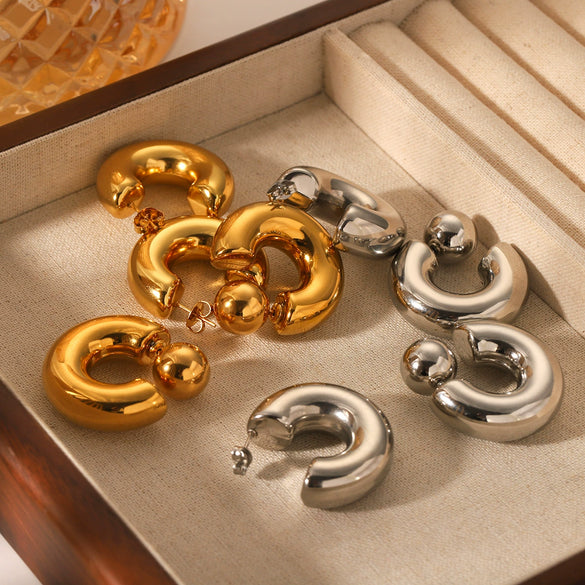Wholesale C Shaped Stainless Steel Hollow Earrings For Women With Geometric Design And Electroplating