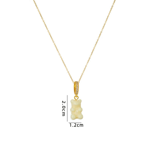 Wholesale Candy Bear Necklace Mixed Gem Inlay Copper Electroplated Sweet Animal Zodiac Style Unisex Cross Chain Accessory