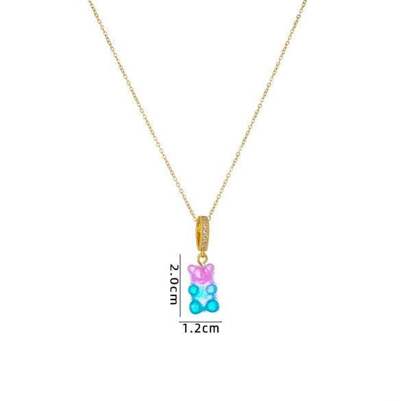 Wholesale Candy Bear Necklace Mixed Gem Inlay Copper Electroplated Sweet Animal Zodiac Style Unisex Cross Chain Accessory
