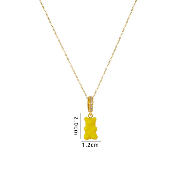 Wholesale Candy Bear Necklace Mixed Gem Inlay Copper Electroplated Sweet Animal Zodiac Style Unisex Cross Chain Accessory