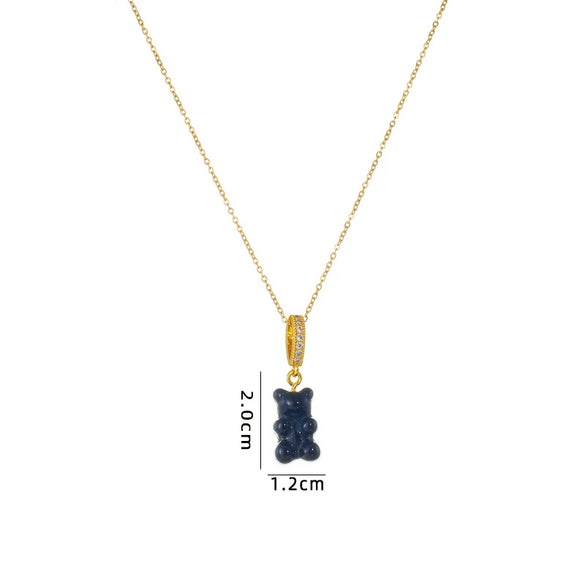 Wholesale Candy Bear Necklace Mixed Gem Inlay Copper Electroplated Sweet Animal Zodiac Style Unisex Cross Chain Accessory
