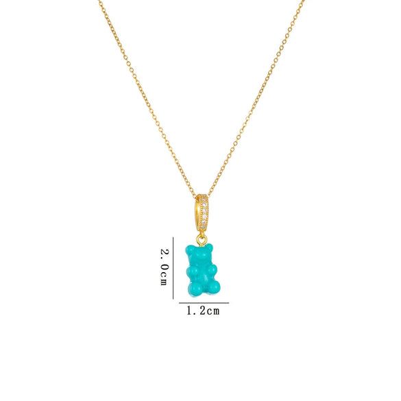 Wholesale Candy Bear Necklace Mixed Gem Inlay Copper Electroplated Sweet Animal Zodiac Style Unisex Cross Chain Accessory