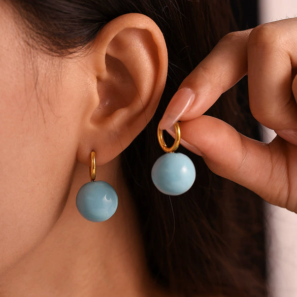 Wholesale Candy Color Hollow Ball Earrings Stainless Steel Pvd Electroplated For Women Geometric Style