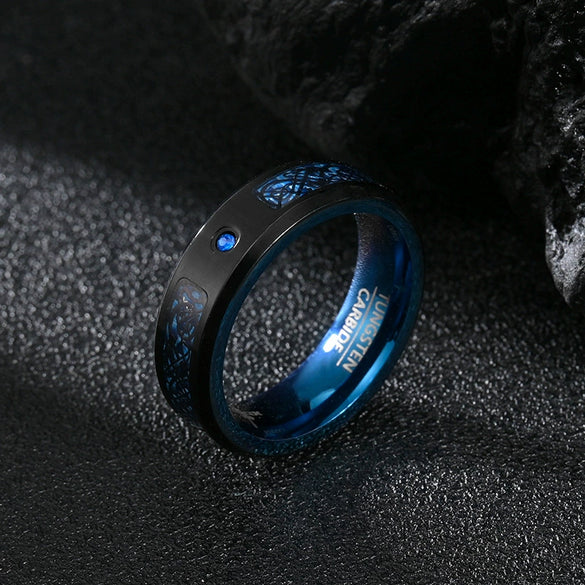 Wholesale Carbon Fiber Metal Jewelry Half Ring With Oil Drop Inlaid Zircon Dragon And Constellation Pattern Retro Style Unisex And Men's Ring