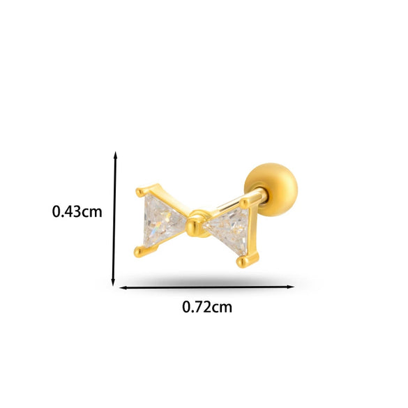 Wholesale Cartilage Puncture Ear Bone Nail Fashion Allmatch Copper Zirconium Bow Stainless Steel Rod For Women