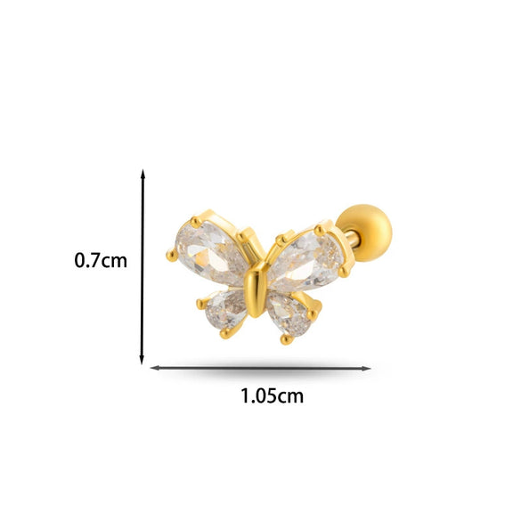 Wholesale Cartilage Puncture Ear Bone Nail Fashion Allmatch Copper Zirconium Bow Stainless Steel Rod For Women