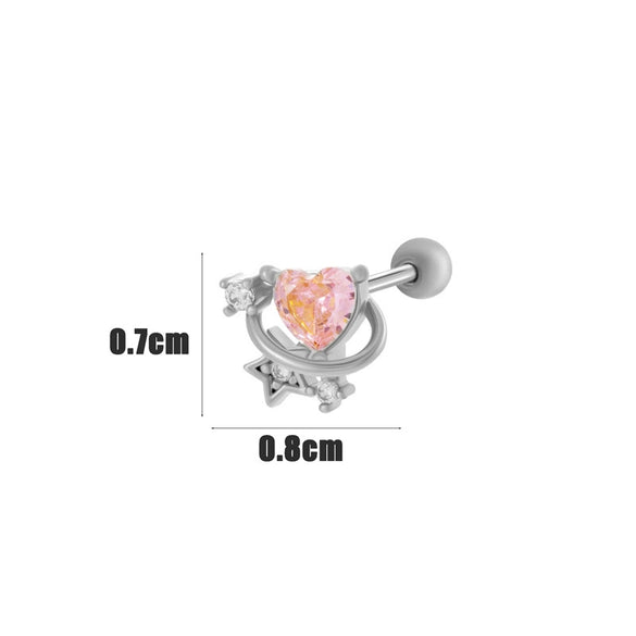 Wholesale Cartilage Puncture Ear Bone Nail Stainless Steel And Copper Inlaid With Zircon Heart Pattern Electroplated Sweet Girly Princess Style